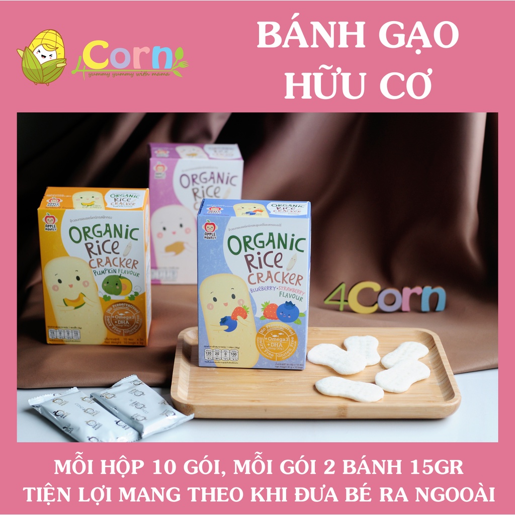 Bánh gạo ăn dặm Apple Monkey tập cầm nắm - Cho bé 6m+