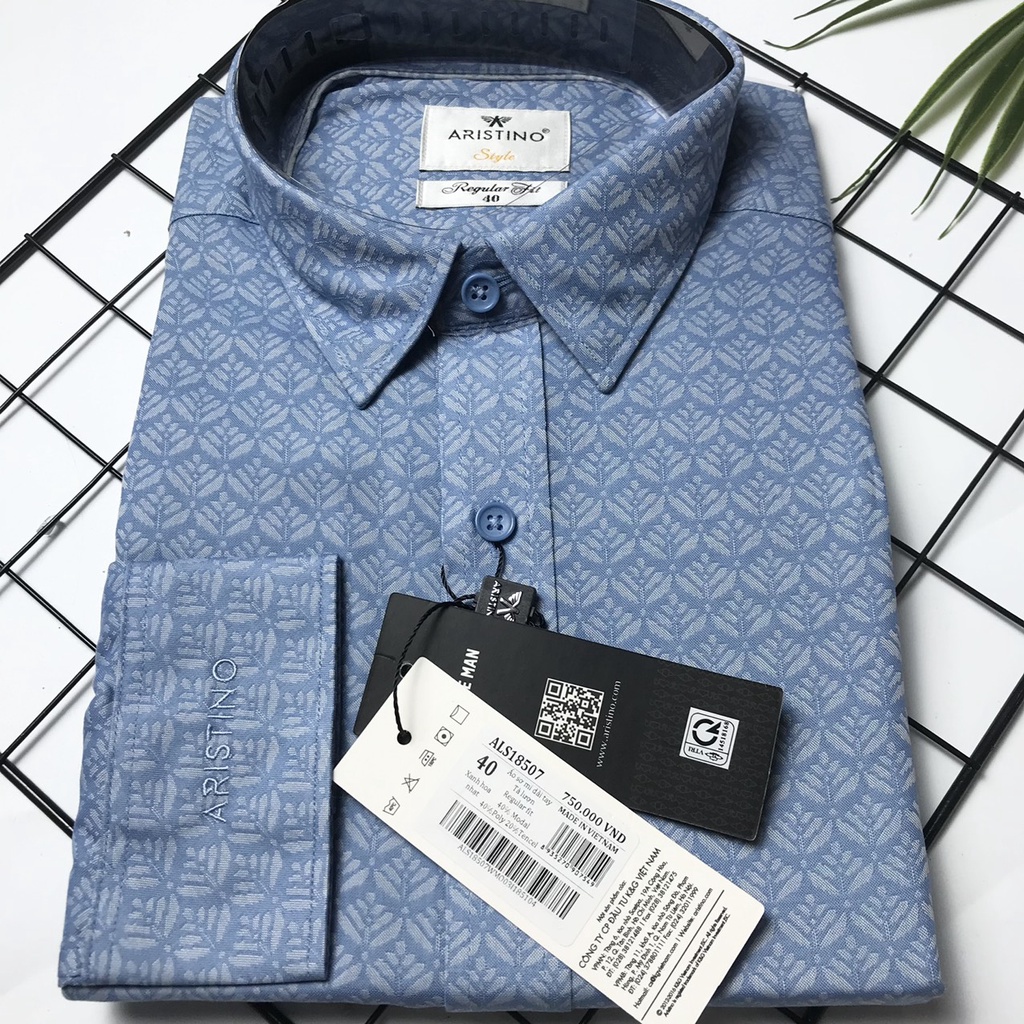 Áo sơ mi nam tay dài Aristino hoa văn cao cấp tà lượn ALS18507