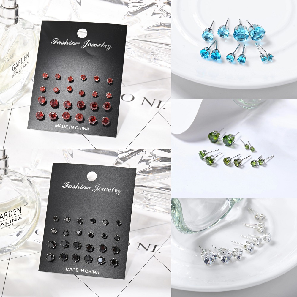 Set 24 Bông Tai Thời Trang Nữ Tính Đính Đá Nhiều Màu Tuỳ Chọn