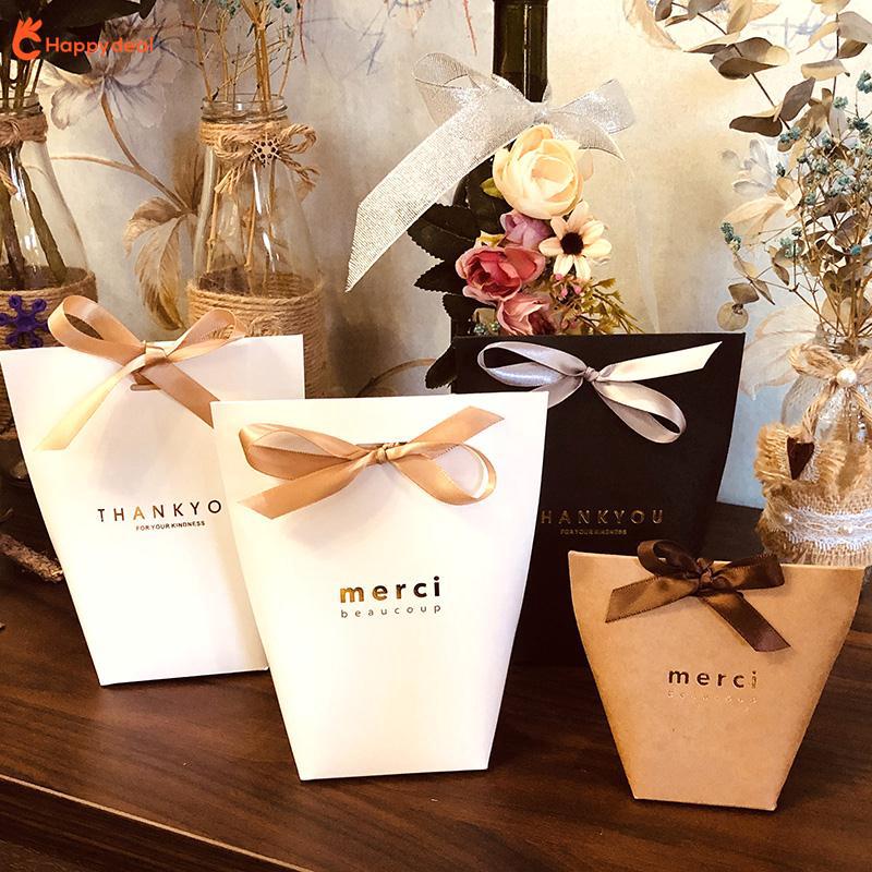 Set 5 túi giấy nhiều kích thước in chữ Thank You / Merci đựng quà tặng xinh xắn