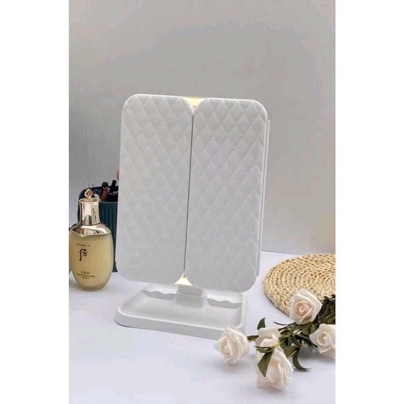 Gương để bàn trang điểm đèn led 3 chế độ ánh sáng, gương để bàn trang điểm gập mở 2 cánh sang xịn mịn kèm sạc