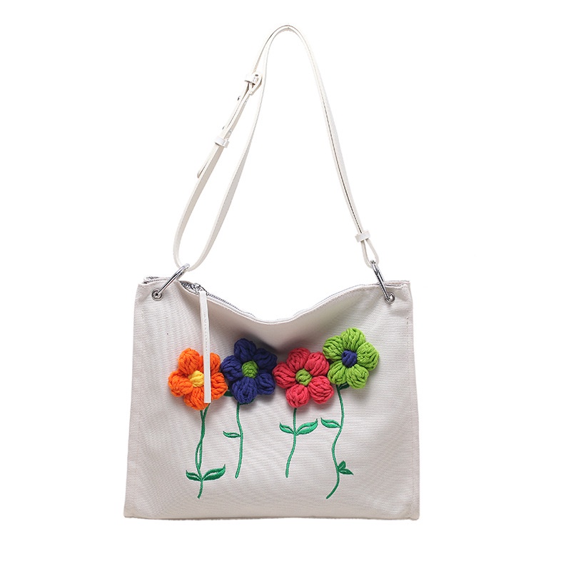 Túi vải canvas đeo vai IELGY thêu họa tiết sức chứa lớn cho nữ