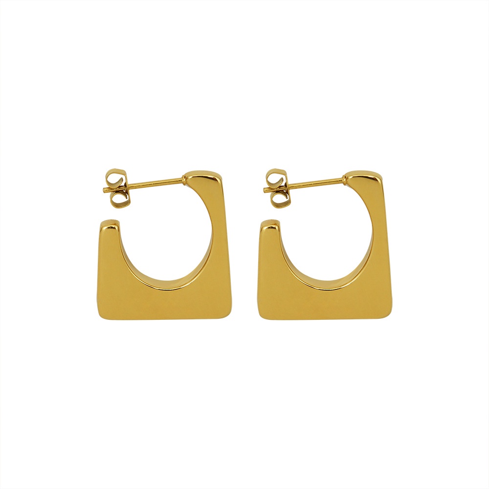 Bông tai hình vuông bằng thép titan mạ vàng 18K phong cách Pháp thời trang