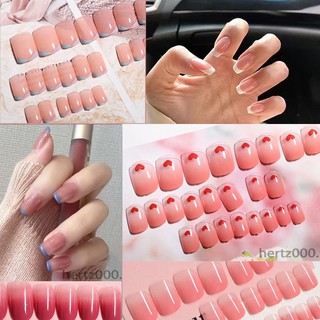 (Hàng Mới Về) Set 24 Móng Tay Giả Màu Hồng / Đỏ Dễ Thương Có Thể Tái Sử Dụng