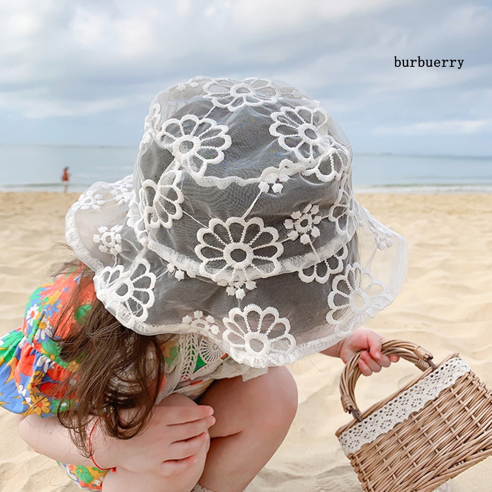 Mũ bê rê ren hoa chống nắng thời trang hè đi biển cho bé gái