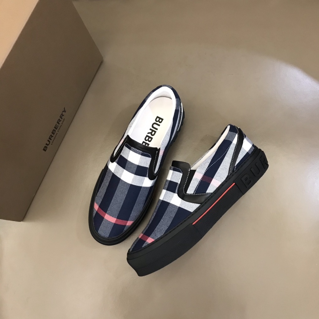 Giày lười nam vải cotton Burberry BBR kẻ sọc thanh lịch