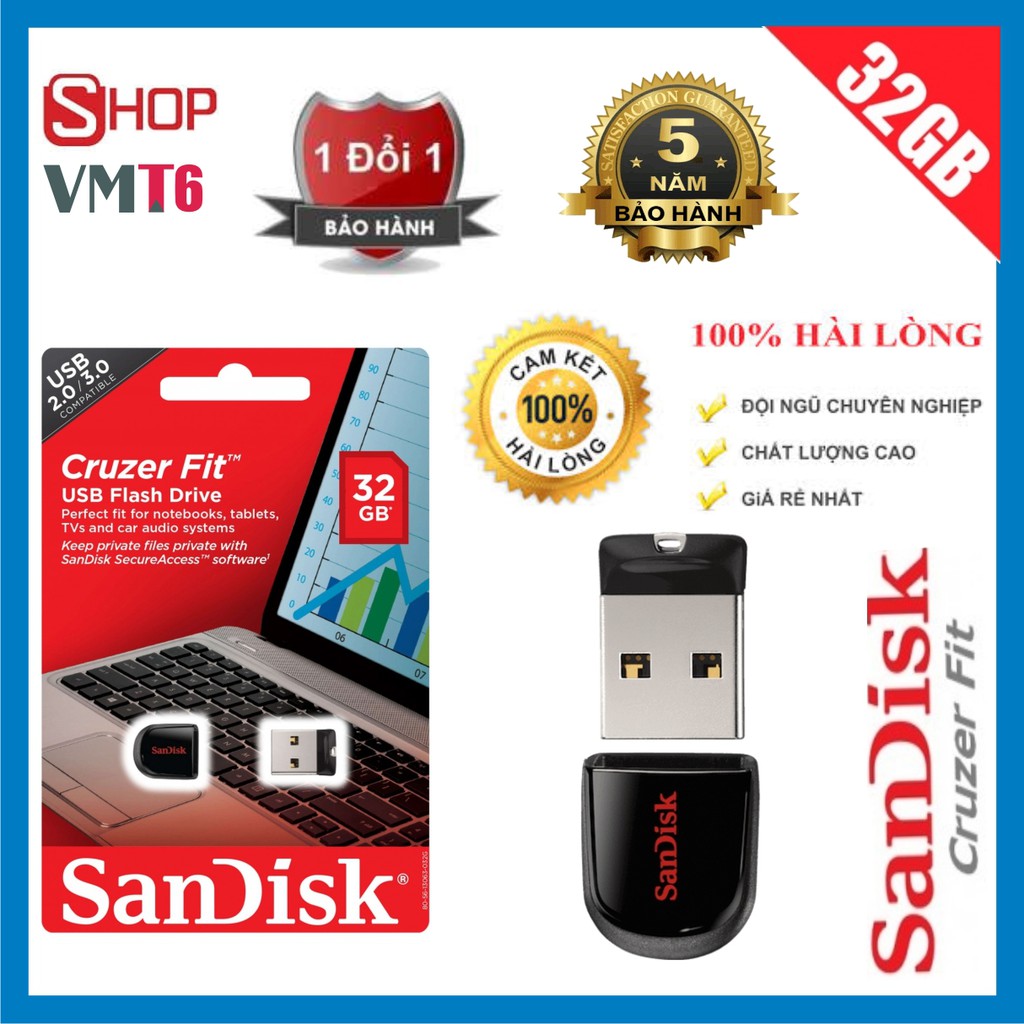 [ Copy nhanh ] USB 32GB SanDisk 2.0 CZ33 Cruzer Fit - Bảo hành 5 năm !