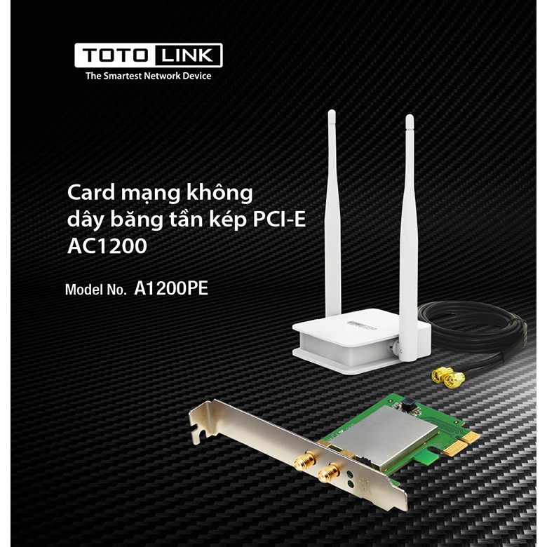 Card Mạng Wi-Fi PCI-e Băng Tần Kép AC1200 TOTOLINK A1200PE