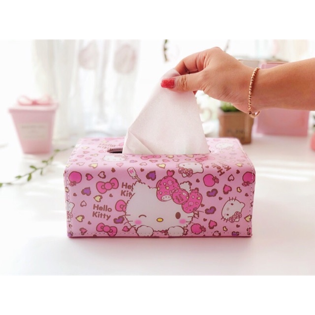 Hộp đựng khăn giấy da PU Hello Kitty