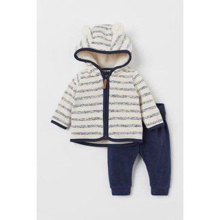 Set bộ lông măng trắng sọc đen, bên trong lót lông, sz 4-6m, HM UK săn SALE