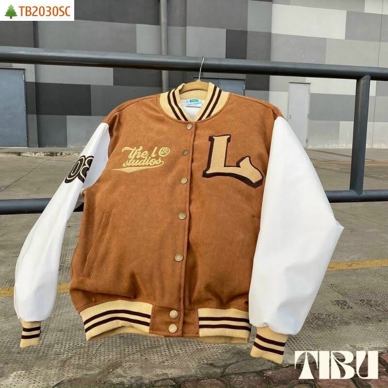 Áo khoác bóng chày bomber da lộn dạ 2 lớp L unisex ulzzang nam nữ