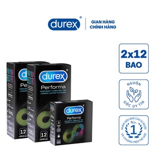 Bộ 2 hộp bao cao su Durex Performa (12 bao/hộp) + Tặng 1 hộp bao cao su Durex Performa 3 bao(Tổng kho bao cao su Hà Nội)