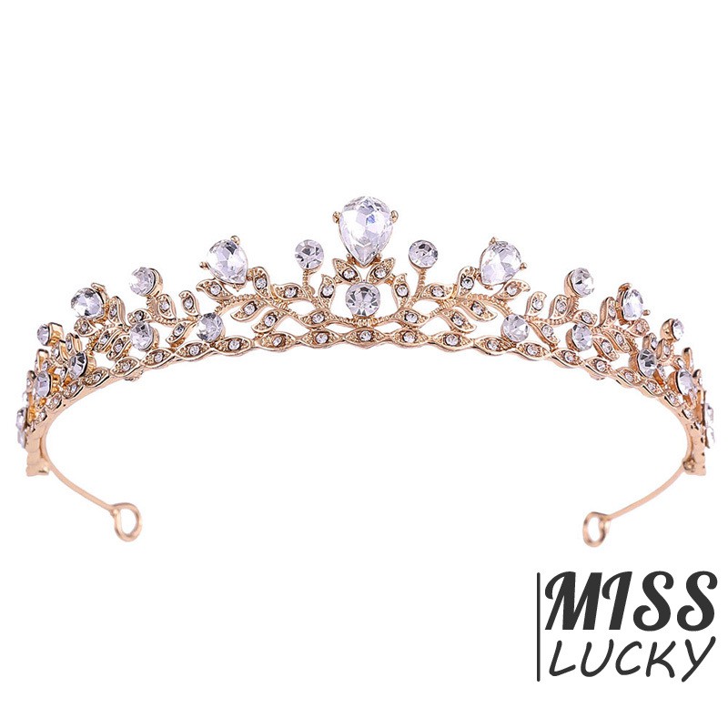 ❤HHN-VN New Fashion Simple Bride Small Crown Luxury Leaf Shape Rhinestone Shiny Crystal for Bride We