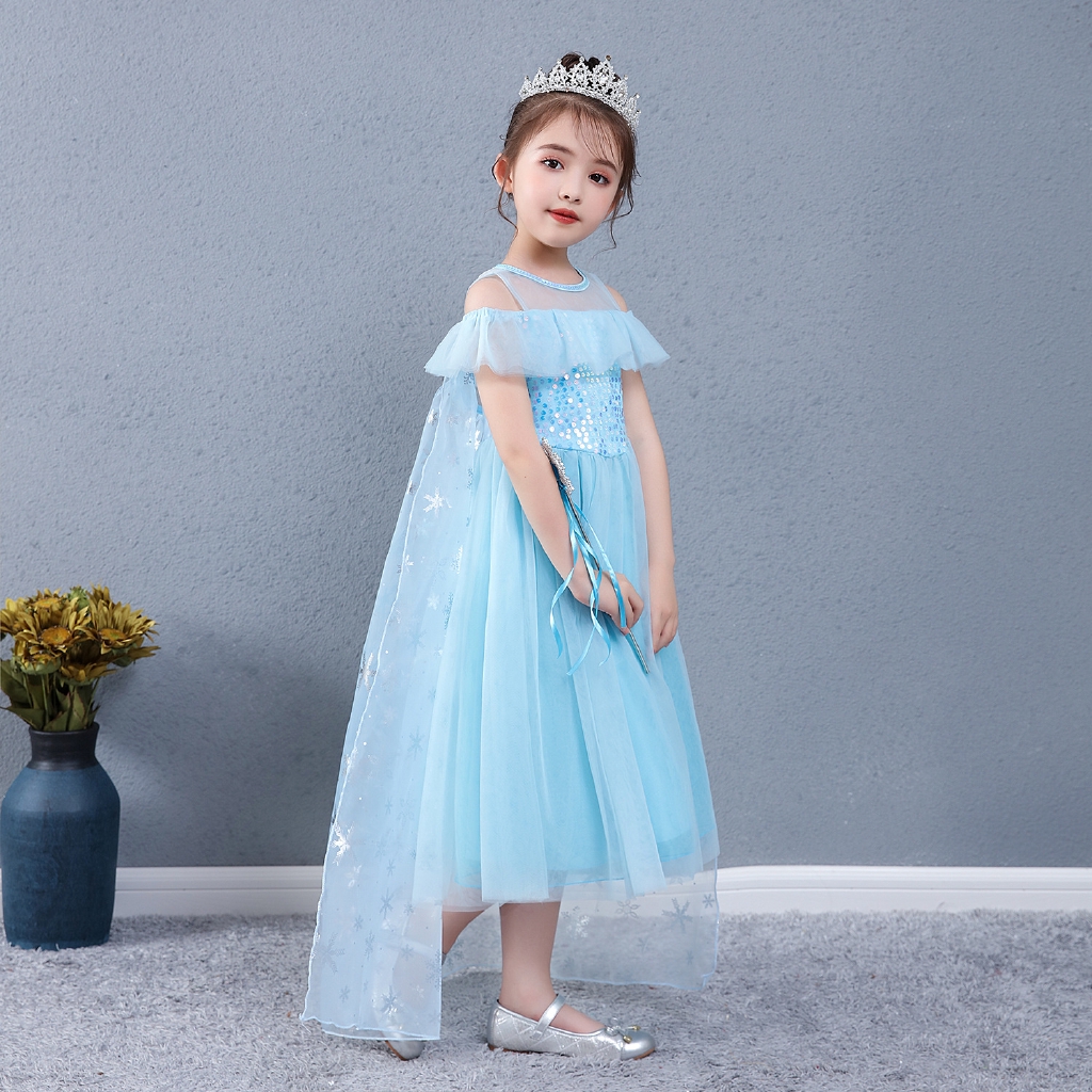 Đầm Công Chúa Elsa Đính Kim Sa Cho Bé Gái
