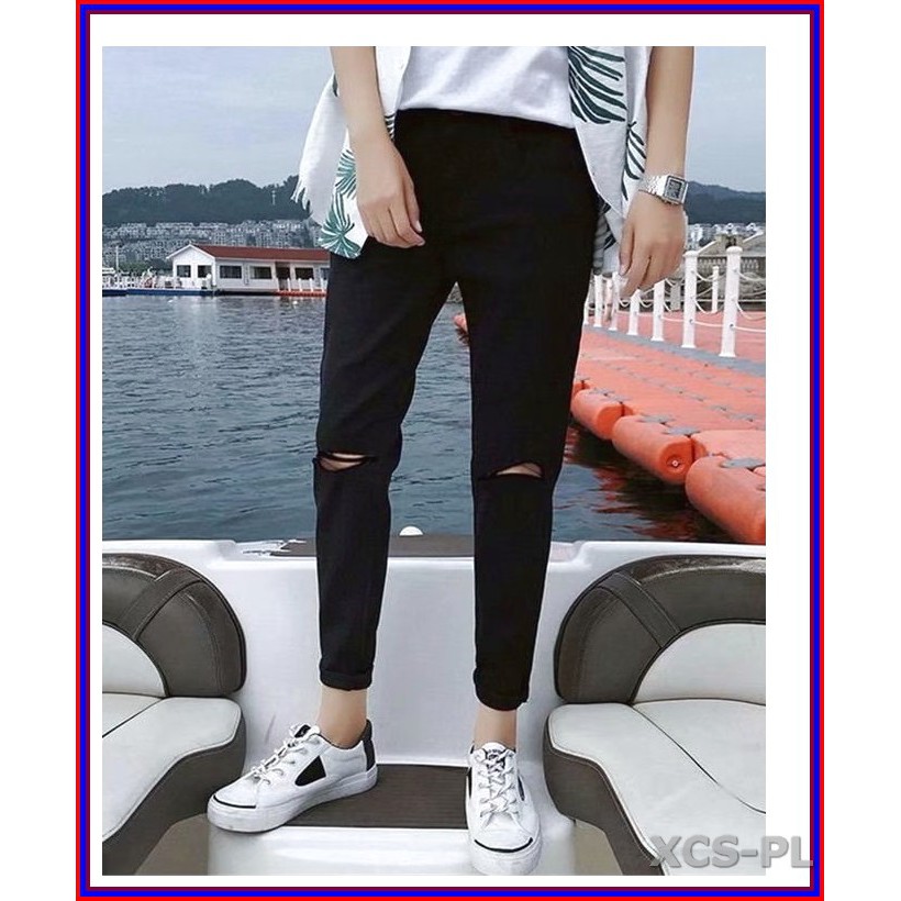 Quần jean nam cao cấp ĐEN RÁCH GỐI siêu đẹp không xù lông, không ra màu, chất giãn tốt rrgoi3-1.253