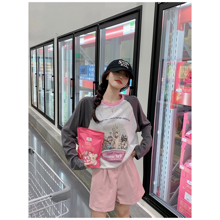 Áo Thun Dáng Rộng Phối Màu Tương Phản Thời Trang Mùa Thu Mới Cho Nữ