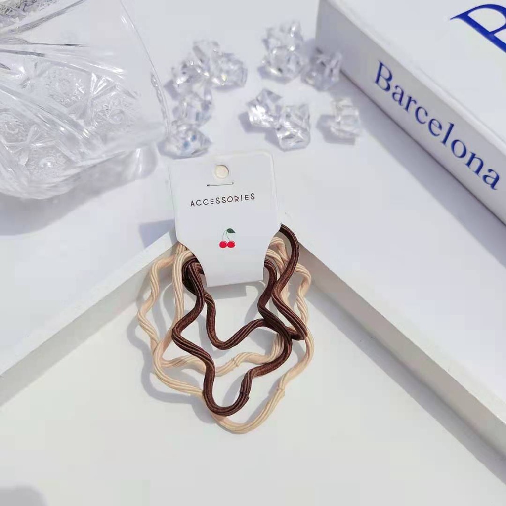 DÂY BUỘC TÓC (SET 4 SỢI) PHONG CÁCH HÀN QUỐC HỌA TIẾT LƯỢN SÓNG ĐỘC ĐÁO