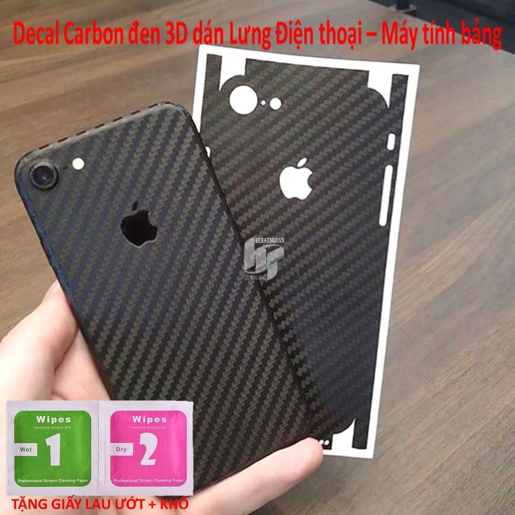 Miếng Dán Skin Carbon đen 3D iphone 6 / 6s / 6s plus / 7 / 7plus / 8 / 8plus/ X / Xs / Xs Max