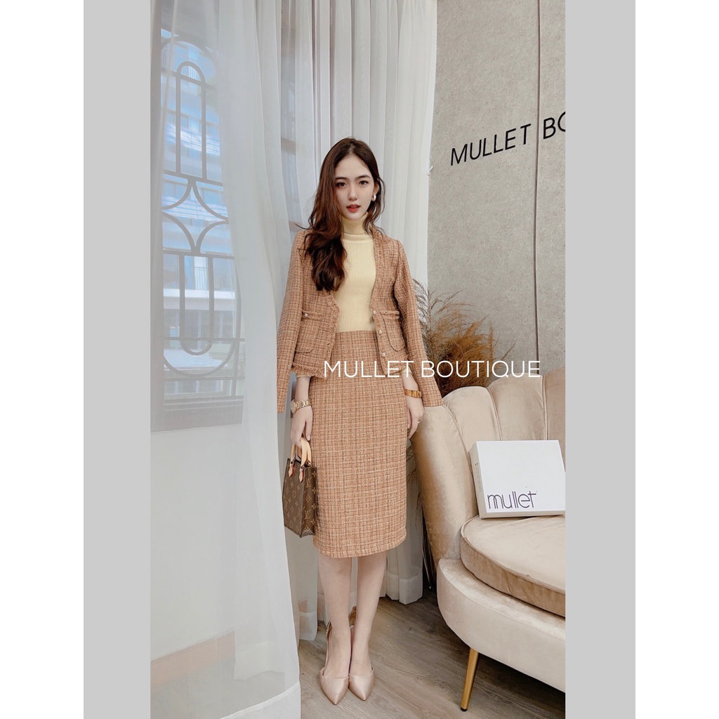 SET DẠ NHŨ CỔ TRÒN NÂU TÂY