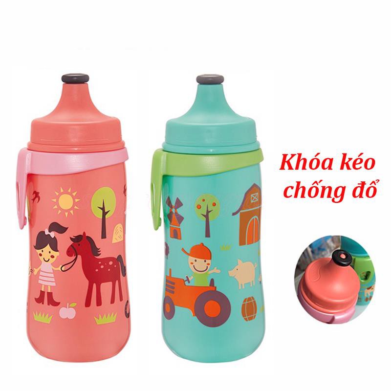 Bình tập uống nước Nip khóa kéo chống sặc 330ml