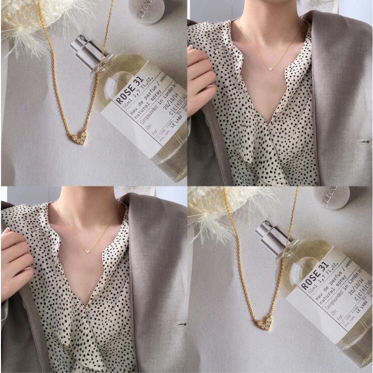【kifli】Vòng cổ Mặt Hình Trái Tim Đính Đá Zircon Thời Trang Cho Nữ