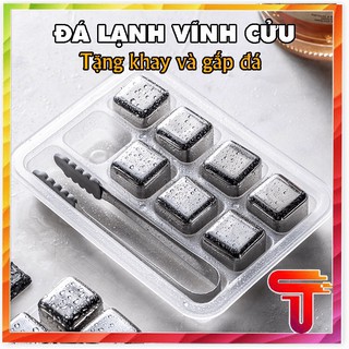 Đá lạnh vĩnh cửu không tan Cooling cubes 8 viên Đá Lạnh Không Tan INOX Cao Cấp Tặng Kèm Dụng Cụ Gắp Đá