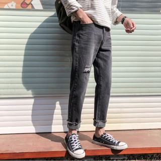 Quần jeans rách nam Hàn Quốc quần dài Trousers Denim Raw edges SDH12