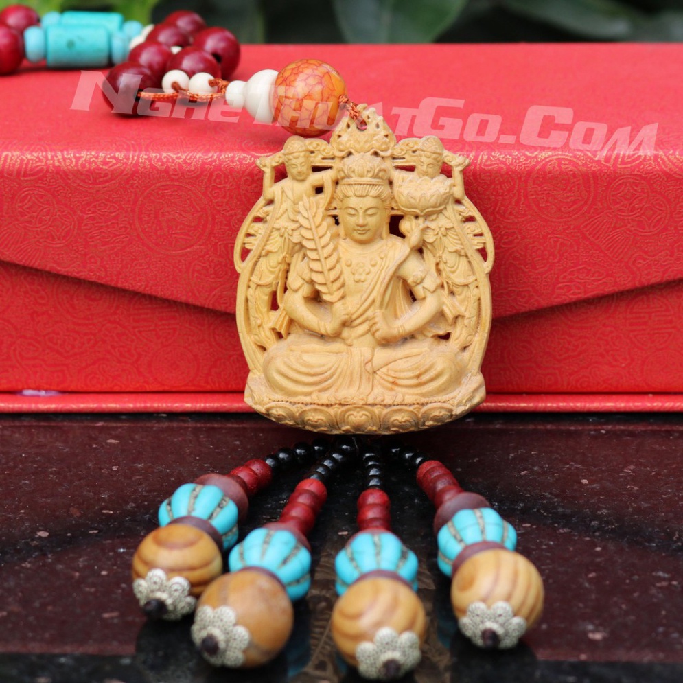 Dây treo xe ô tô tượng Phật Hư Không Tạng Bồ Tát bằng gỗ Hoàng Dương- TẶNG 1 VÒNG ĐEO TAY - HÀNG ĐẢM BẢO CHẤT LƯỢNG