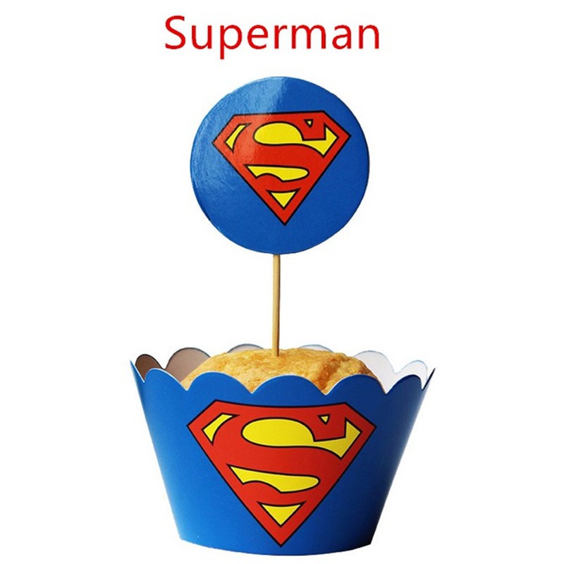 24Pcs Captain America Supermen Spiderman Batman Cupcake Wrappers Kid Birthday Party Decoration