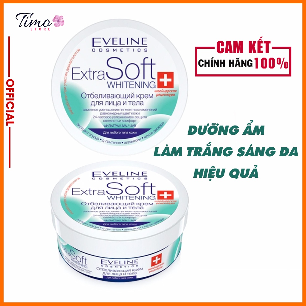 Kem dưỡng ẩm làm trắng da mặt và toàn thân Eveline Extra Soft Whitening 200ml hàng Nga chính phẩm | TM021