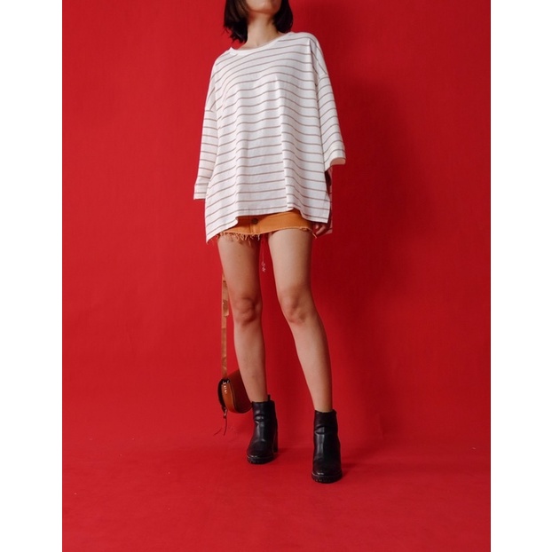 Áo pull tay lở sọc ngang oversize