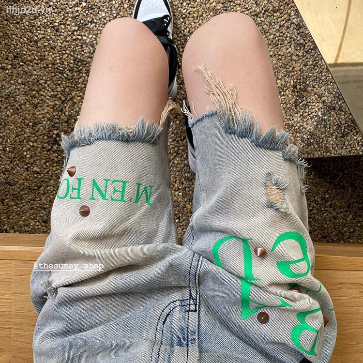 Quần short denim lưng cao ống rộng phong cách retro Hàn Quốc