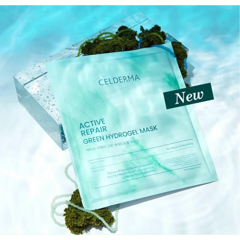 Mặt Nạ Thạch Tảo Xoắn Phục Hồi Da CELDERMA Active Repair Green Hydrogel Mask (Miếng/Hộp)