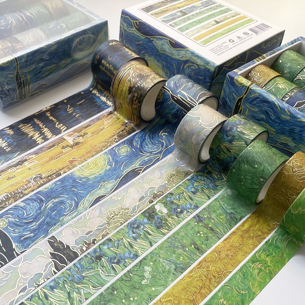 Set 8 cuộn băng keo giấy washi họa tiết tranh sơn dầu Van Gogh