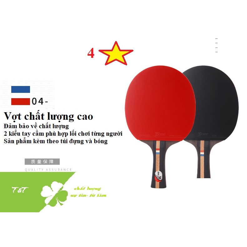 Vợt bóng bàn 4 sao DHF 7 lớp gỗ dương cán dài, ngắn tặng kèm 1 túi 3 bóng A018