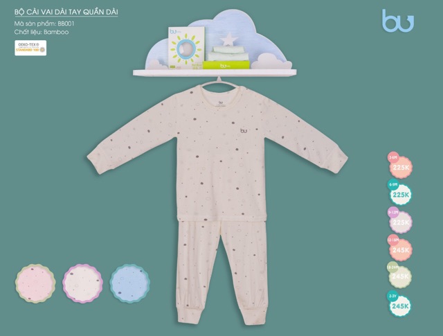 Bộ bu dài tay cài vai cho bé