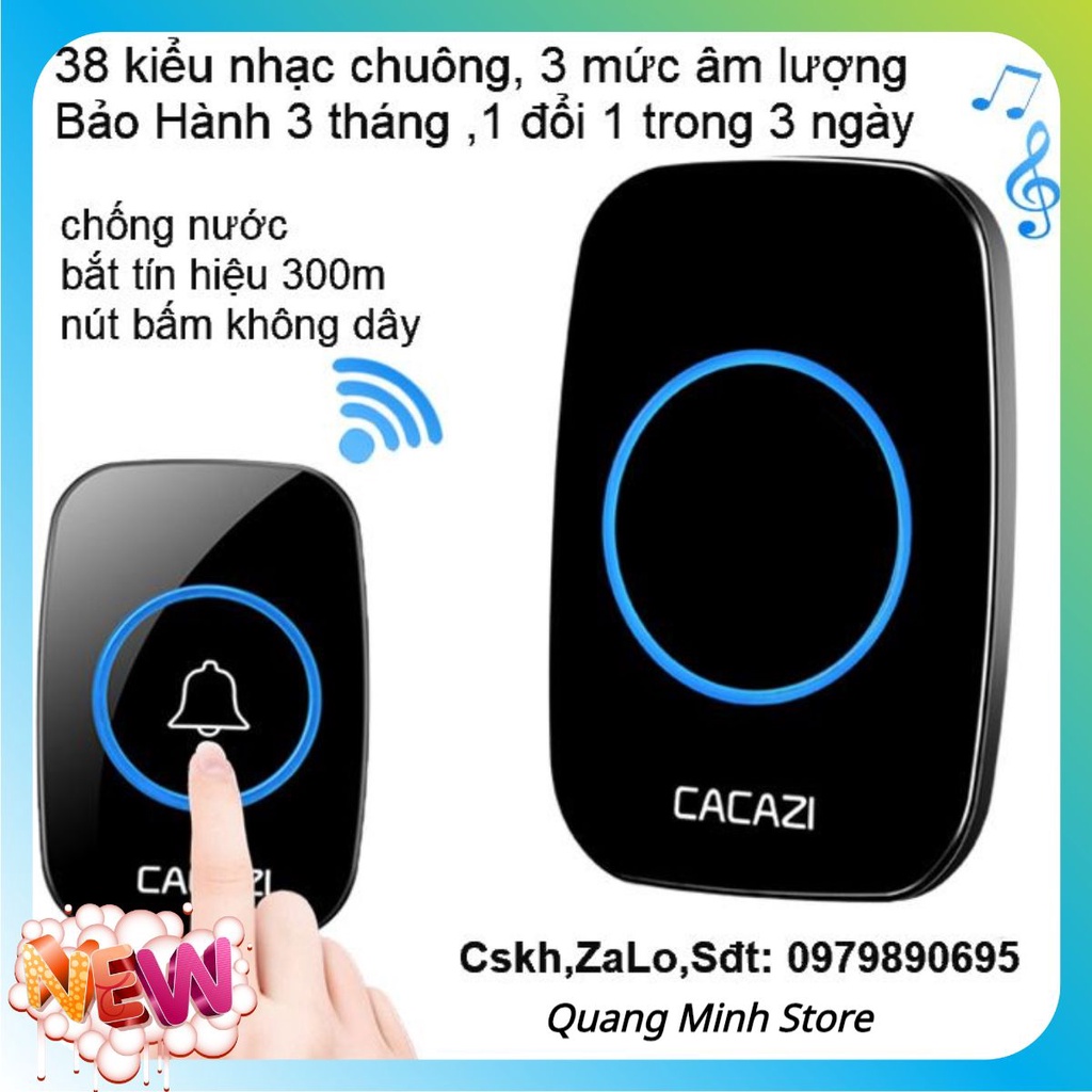 Chuông cửa không dây Cacazi A10 khoảng cách 300m chống nước(loại cao cấp),Nhắc nhở cuộc gọi của người cao tuổi [QM]