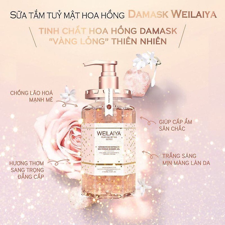 Sữa Tắm Trắng Da Hoa Hồng Weilaiya DaMask Grand Rose Extracts Whitening Shower Gel 450ml