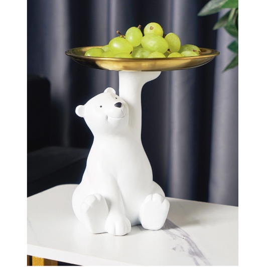 Tượng gấu bê khay đựng mỹ phẩm trái cây siêu xinh, decor nhiều không gian, trưng bày và quà tặng sang trọng cao 19cm