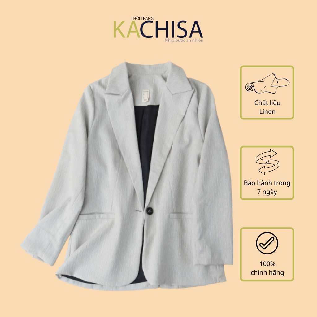 Áo vest Linen KACHISA màu xám tay dài sượt nổi