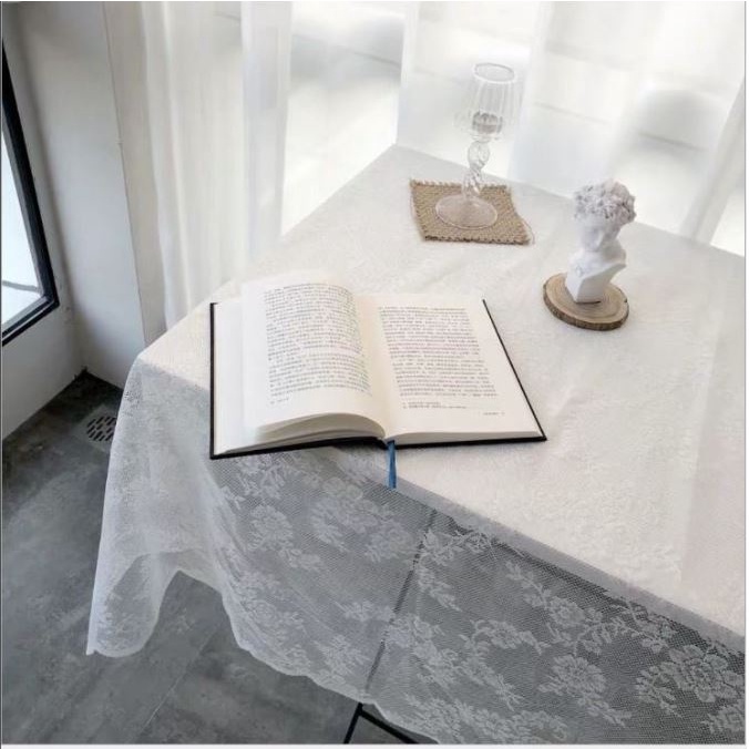 💥Siêu rẻ💥Khăn trải bàn vải voan ren hoa trắng vintage trang trí bàn học, bàn ăn, trải picnic, decor phòng ngủ, studio