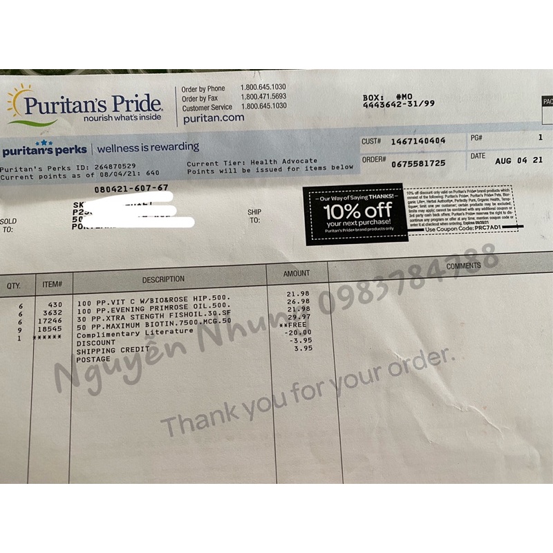 Viên uống mọc tóc, ngăn rụng tóc Biotin Puritan