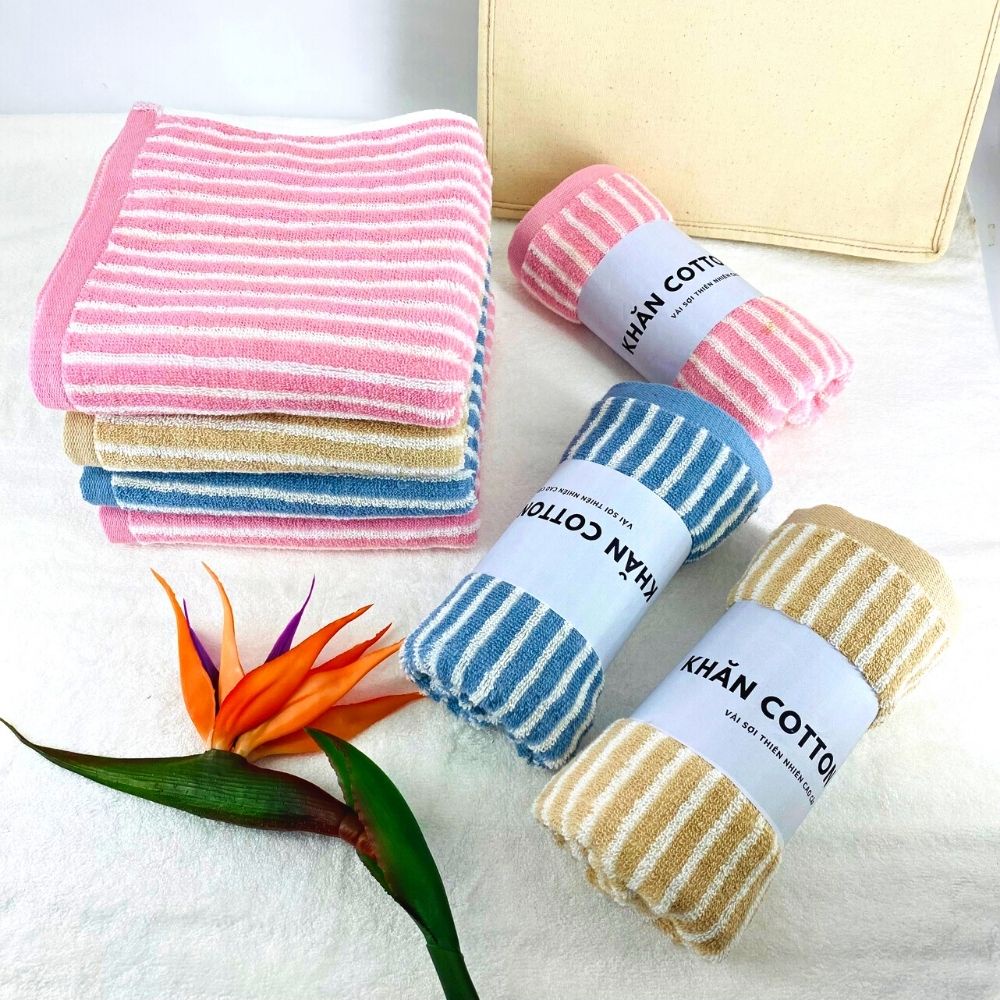Khăn Tắm Cotton Cao Cấp Sọc Dọc Thiện Phú 60*120*345g, Khăn Đa Năng L379 Bông Sợi Tự Nhiên Thấm Nước Tốt