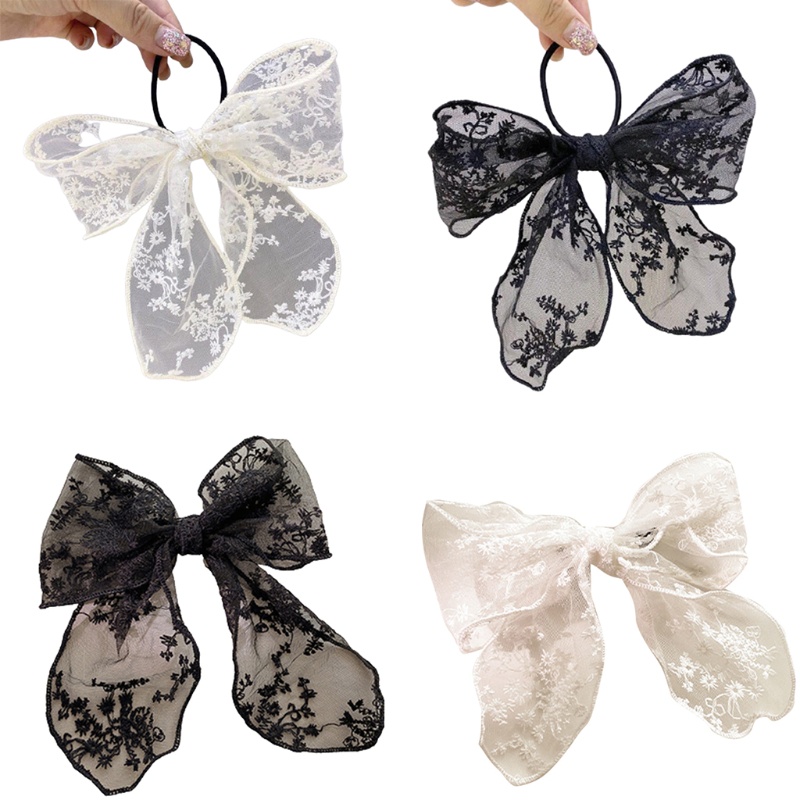 Dây Buộc Tóc Vải Ren Lưới Mềm Mại Thắt Nơ Xinh Xắn