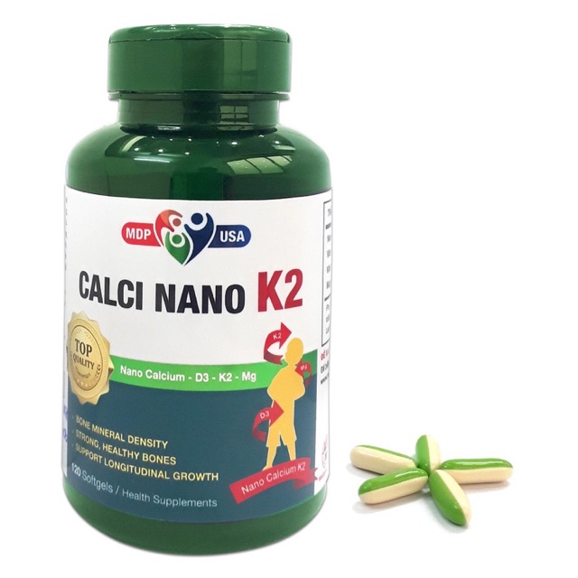 Viên uống Calci Nano K2 Mediphar lọ 120v (Thực phẩm hỗ trợ tăng cường chiều cao)