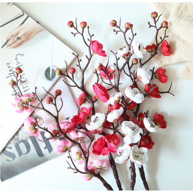 HOA ĐÀO GIẢ trang trí chụp ảnh nhiều size, cành cao đến 120cm