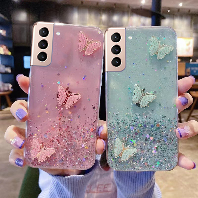 Ốp điện thoại Samsung Galaxy S21 / S21 + S21 Ultra butterfly Soft Transparent Bling Glitter Samsung Galaxy S21 Ultra cover 2021