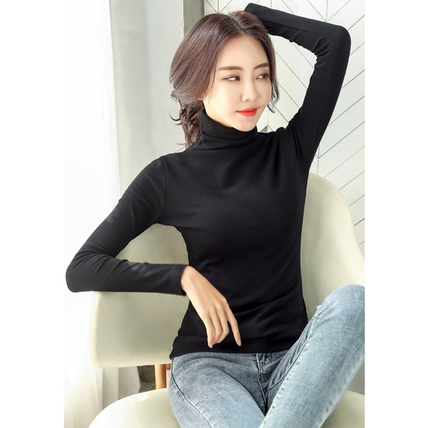 Áo Cổ Lọ Bigsize Nữ Tay Dài Dưới 80Kg Chất Thun Cotton Co Giãn 4 Chiều Thoáng Mát Thấm Hút Mồ Hôi "CL"