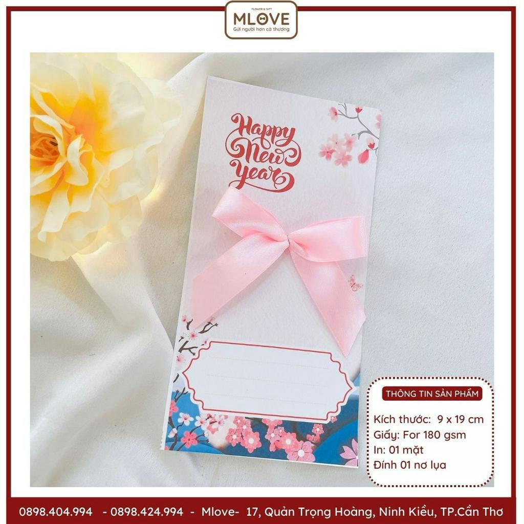 ( Siêu rẻ) Thiệp Tết - Thiệp chúc mừng năm mới có đính sẵn nơ lụa cao cấp sang trọng mlove