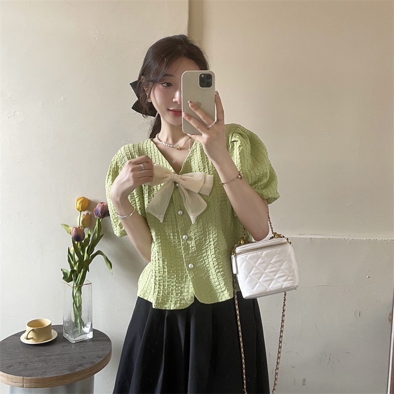 Áo Croptop Tay Phồng Ngắn Thời Trang Mùa Hè Pháp Cho Nữ Hot Trend Hàng Loại 1